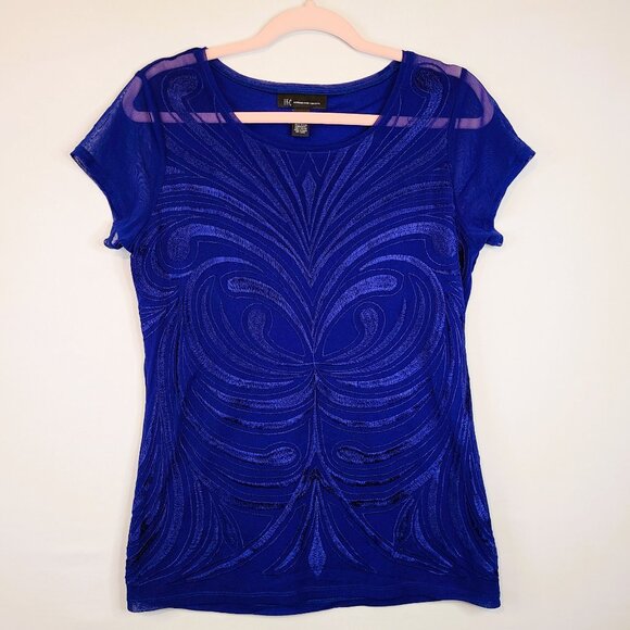 INC International Concepts Royal Blue Embroidered Top L - Picture 1 of 4